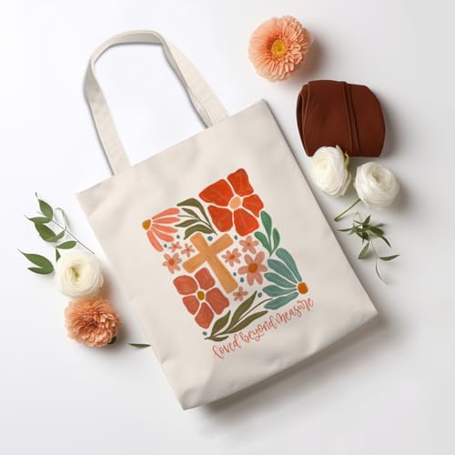 Inspirational Christian Gifts Canvas Tote Bag for Women, Christmas Friendship Birthday Religious Grocery Bags - color: Lovedmeasure