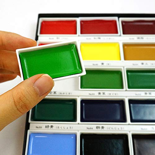Kuretake Gansai Tambi Watercolor Paint Set, 24 Colors, Made in Japan | 24 vivid opaque colors, non-granulating pigment, large pans, palette & color chart, Professional Use, Artist Grade - style: Set of 24 colors