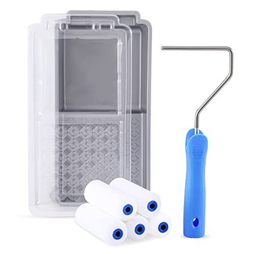 Mister Rui Foam Paint Roller, 4 inch Paint Roller 8 Pack, Small Paint Roller, High Density Foam Paint Roller Tray and Liner Set, Sponge Rollers for Painting and Staining | High Density Small Foam Roller Brush Tray and Liner Set, Sponge Rollers for Paintin