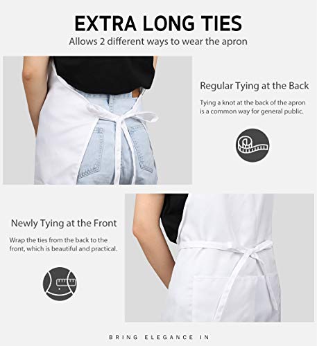 Syntus Apron for Men Women, Adjustable Cooking Kitchen Apron with 2 Pockets | Machine Washable, Firm Stitching, Stain Resistance, Long Tie Straps, 2 Pockets, Versatility, Unisex Use, Gift, BBQ - color: Basic White, style: 2 Polyester Blend