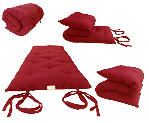 Twin Size Traditional Japanese Floor Futon Mattresses, Tatami Foldable Cushion Mats, Yoga, Meditaion 80 x 39 x3 (Red) - color: Red