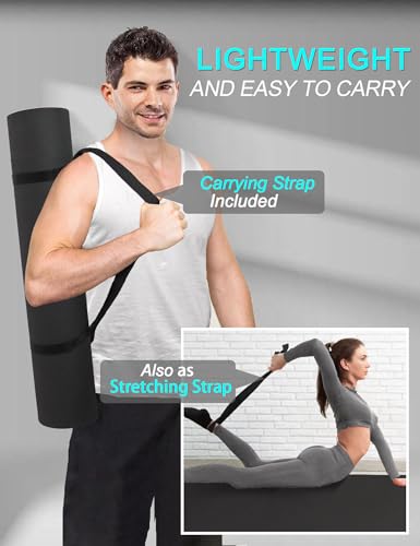 Extra Long & Wide Thick Yoga Mat for Tall Men & Women, 84'' x 32'' x 7mm Oversized Yoga Mat Double-Sided Non Slip, Pro TPE Yoga Mats with Strap - color: Black