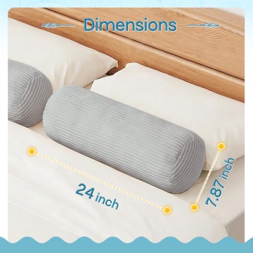 1 MIDDLE ONE Body Pillow, Memory Foam Body Pillows for Adults Sleeping, Decorative Bolster Pillow for Couch and Bed, Long Cylinder Tube Round Pillow, 24x7.87 Inches, Set of 2 (Light Grey-Corduroy) - color: Light Grey-corduroy