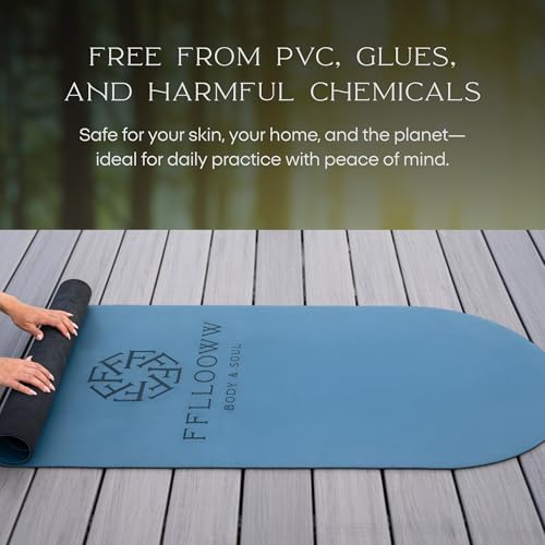 FFLLOOWW Premium Non Slip PU Yoga Mat 72.8” x 26.8” 4.5mm – Eco Friendly Natural Rubber Exercise Mat for Hot Yoga, Pilates & Home Workout with Carry Strap - color: Blue