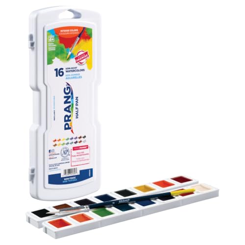 Prang Semi-Moist Watercolors 16-Color Half Pan Paint Set, Pack of 6 | Refillable, Size 6 Paint Brush Included - color: 16-Color Set (6-Pack)