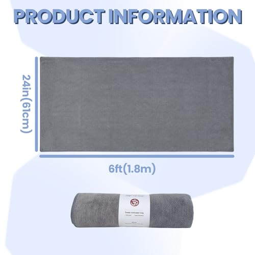 Microfiber Hot Yoga Towel - Mat-Sized, Super Absorbent, Anti-Slip, 24" x 72" - for Exercise, Fitness, Pilates Gear, Grey