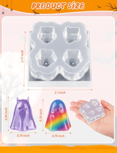 4 Pcs Mini Cute Ghost Figurines Silicone Mold | Micro Dollhouse Epoxy Casting Mold Realistic Shapes for DIY Resin Art Fairy Garden Miniatures Landscape Crafts Decor(M) - color: 4 Pcs Ghost2 White