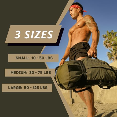 Polyfit Classic Sandbag - Workout Sandbag with 8 Gripping Handles | For working out and weight training, 3 sizes with adjustable filler bags, 8 foam handles, sand not included - color: GREEN, size: Medium (30-75lbs)