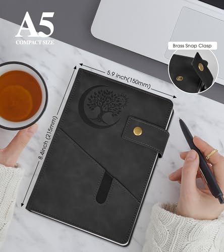 PAIBAS Lined Journal Notebook for Men, A5 Leather Journals for Writing Women, Hardcover Notebooks for Work,School,Note Taking,Travel,Business,Personal daily Diary,200 Page College Ruled (5.9" x 8.4") - color: Black, size: Lined Page