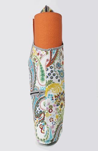 INDIAN CRAFT CASTLE Yoga Mat Bag | Tote Mat Bag | Sling Yoga Tote w/Large Side Pocket & Zipper Pocket | Yoga Mat Carrier Fits Most Size Mats - color: White Paisley