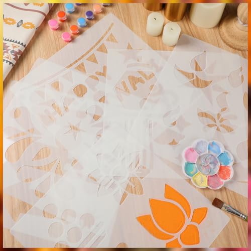 Watersay 6 Set Diwali Large Rangoli Stencil 11" x 11" Reusable Plastic Mandala Painting Stencil Indian Traditional Festival Painting on Wood Floor Wall Tile Fabric Furniture DIY Craft (Novel Style) - style: Novel Style