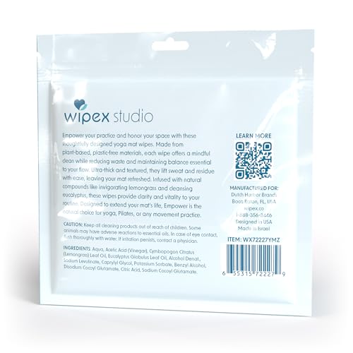 Wipex Studio Empower Yoga Mat Cleaner Wipes 25ct Zip Pack, Ultra Thick and Textured, Lemongrass Eucalyptus Scent, Natural Choice for Yoga, Pilates, or Any Movement Practice - size: 25 Count (Pack of 1)