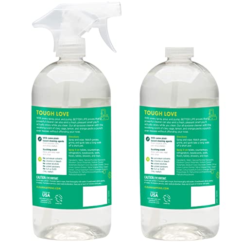 Better Life All Purpose Cleaner - Multipurpose Home and Kitchen Cleaning Spray for Glass, Countertops, Appliances, Upholstery & More - Multi-surface Spray Cleaner - 32oz (Pack of 2) Clary Sage/Citrus - size: 32 Fl Oz (Pack of 2)