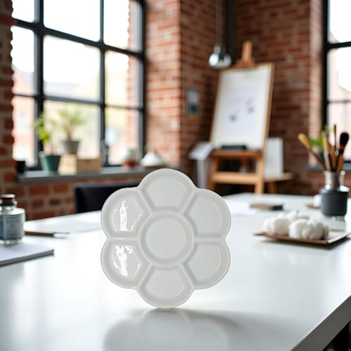 2Pcs White Porcelain Watercolor Palette - Washable Ceramic Paint Tray with Non-Stick Surface, Professional Artist-Grade Mixing Palette for Studio and Outdoor Painting