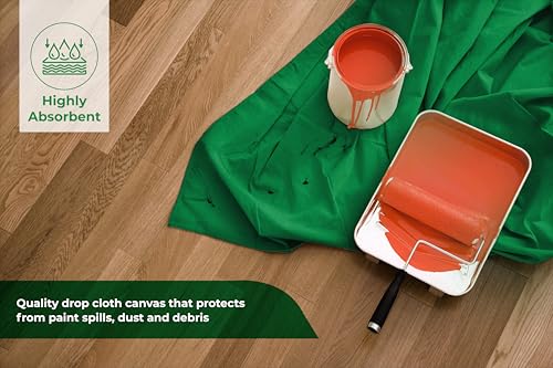 Canvas Drop Cloth for Painting 4x5 feet Pack of 1-8oz Painters Drop Cloths for Painting - All Purpose Canvas Tarps for Floor & Furniture Protection - Recycled Cotton Fabric - color: Green, size: 4x5 Ft - 1 pc