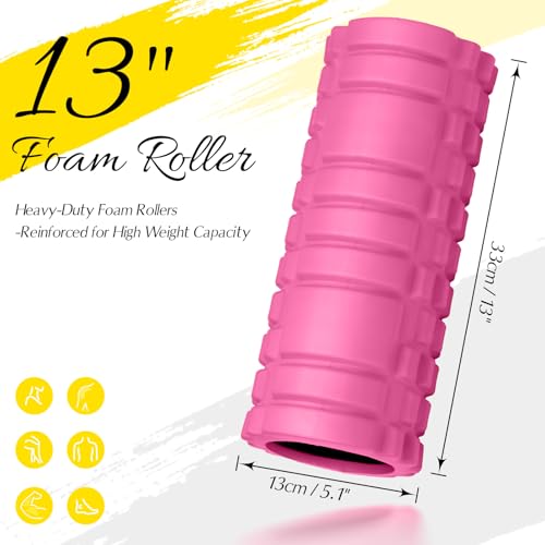 Foam Roller 13" Multi Density Fitness Exercise for Muscle Recovery | Massage Roller for Deep Tissue, Relieves Tight, Sore Muscles & Kinks, Improves Mobility & Circulation, Targets Key Body Parts - color: Pink
