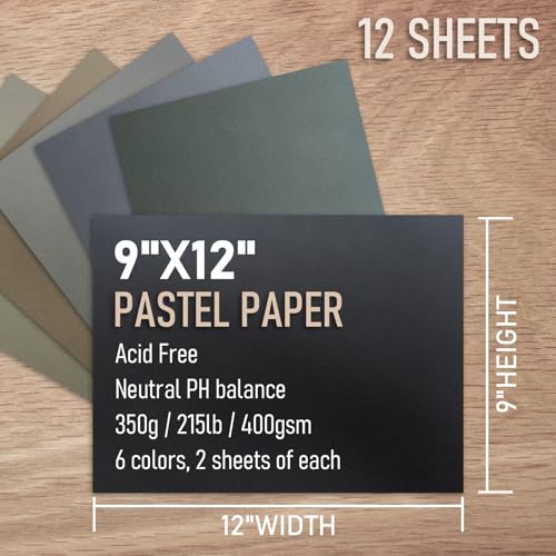 (12 Sheets) PATRON Pastel Paper for Artists, Assorted Colors, 9x12 inches, (215lb/400gsm) 12 Sheets, Art Drawing Paper for Adults and Students - size: 9*12(12 Sheets)