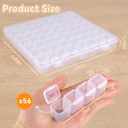 Rolett 56 Grids Bead Storage Containers with 110Pcs Label Stickers | Small Bead Organizer Box, Multi Purpose Diamond Art Painting Storage Containers for DIY Craft & Jewelry Supplies