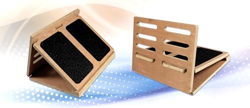 Adjustable Wood Slant Board — with Carry Bag — Calf Stretcher Board — Folds Flat — 4 Angles: 12°, 22°,32°, 42° — Non-Slip Rubber Bottom — Stainless Steel Hinges