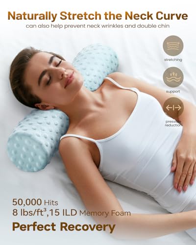 Memory Foam 5" Round Pillow, Cervical Neck Roll Pillow for Pain Relief - color: Velvet Dots Blue, size: 5"H