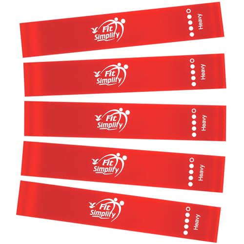 Fit Simplify Resistance Loop Exercise Fitness Bands with Instruction Guide and Carry Bag, Set of 5 - color: Red