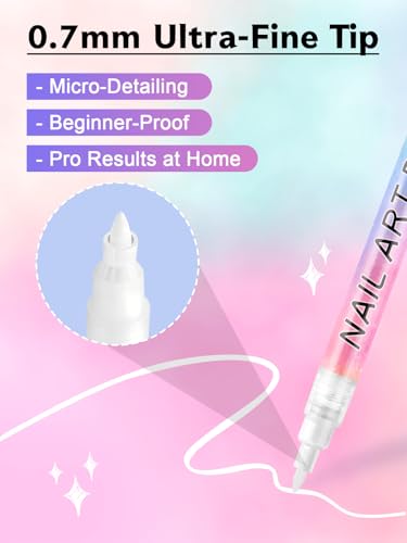 Kalolary 1PCS White Nail Art Pens 0.7mm Nail Polish Pens Quick Dry | Long-last Nail Graffiti Dotting Painting Liner Nail Art Markers for DIY Nail Art Design - color: White