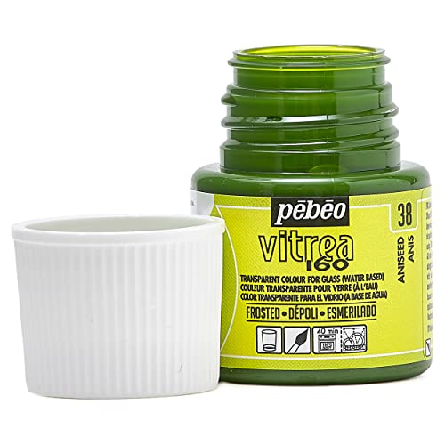 PEBEO Pebeo Vitrea 160 Glass Paint - Water-Based Transparent High-Gloss Color Paints for Glass, Non-Toxic & Heat Safe, 45 ml Bottle, Aniseed (112038) - color: Anis