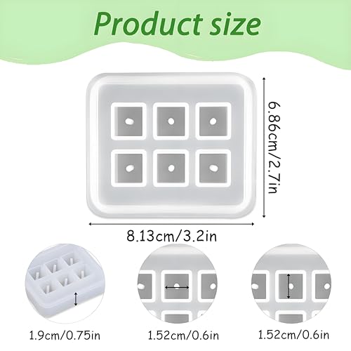 Cube Silicone Resin Molds for Jewelry Making, 6-Cavity Square Bead Molds with Hole, 2-Pack, for Earrings and Bracelets - color: Cube Resin Molds ZH370