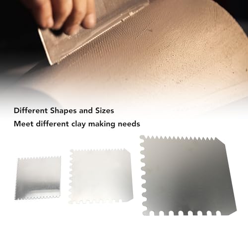 Clay Scrapers, Stainless Steel Scrapers, 3 Pcs Serrated Clay Scrapers, Multipurpose Rib Scraper Tool for Pottery Sculpture Modeling Texturing