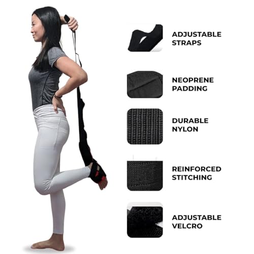 Foot and Calf Stretcher - Stretching Strap for Plantar Fasciitis, Achilles Tendonitis, Heel Spurs, Foot Drop, & Hamstring, Versatile Stretch Strap Used as Leg stretcher, Hamstring Stretcher and Foot Stretcher - color: Red