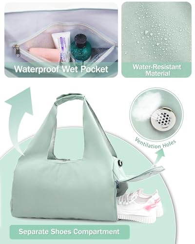 RHDZO Gym Bag for Women with Shoe and Wet Compartments, Yoga Mat Holder | Travel Duffel Bag with Water Bottle Holder, Weekend Overnight Bag for Workout Sport Dance Pilate, Detachable Shoulder Strap - color: Green
