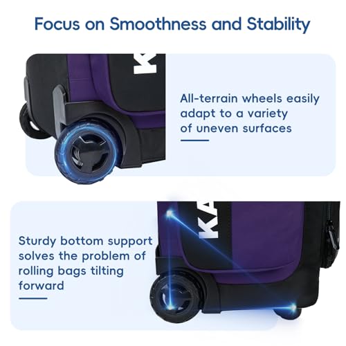 KAVIGOR Rolling Baseball Bag with Wheels, 60L Capacity Softball Bag Holds 4 Bats for Boys and Girls, Youth Equipment Bag with Shoe Compartment - color: Purple