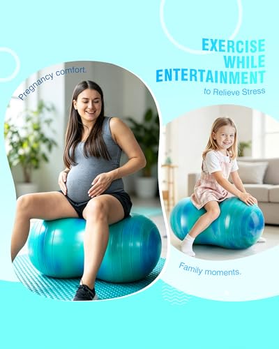 ZOOJOY Peanut Ball for Kids and Adults | 18/20Inch Anti-Burst Exercise Ball - color: Green & Blue, size: 39 x 20 Inch