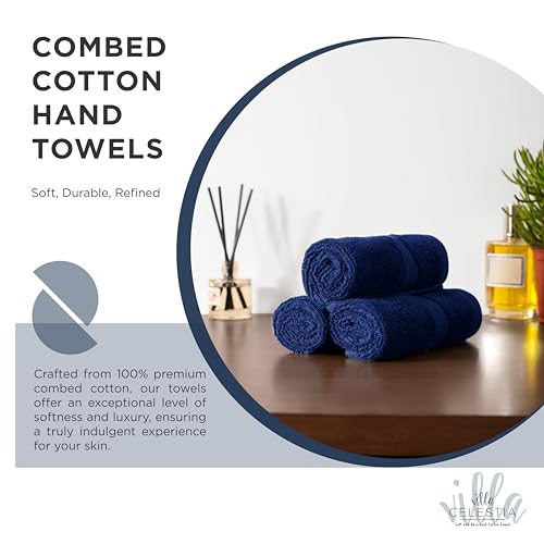 Villa Celestia Cotton Hand Towels Set of 4, 16 x 28, Oeko-TEX Certified, Quick Dry, Navy Blue - color: Navy Blue, size: Hand Towel - Pack of 4
