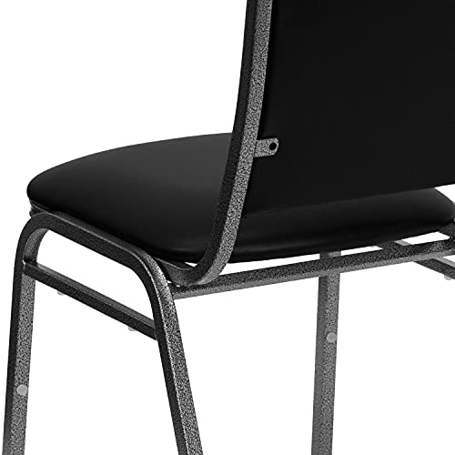 BizChair Stacking Banquet Chair in Black Vinyl - Silver Vein Frame