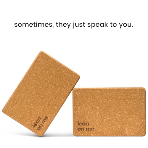 Cork Yoga Blocks 2 Pack – Premium Cork Grain, Highly Stable, Chip Resistant | Extra Large 4" x 6" x 9", No Wobble, Heavy Duty, Durable, Crumble-Free, Comfort Edges, Artisanally Crafted, Yoga Strap Set - color: Lean On Me