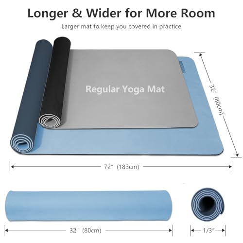 Wide Yoga Mat-80cm Extra Thick 1/3'' Fitness Exercise Mat Carry Strap - color: Blue-gray&navy blue