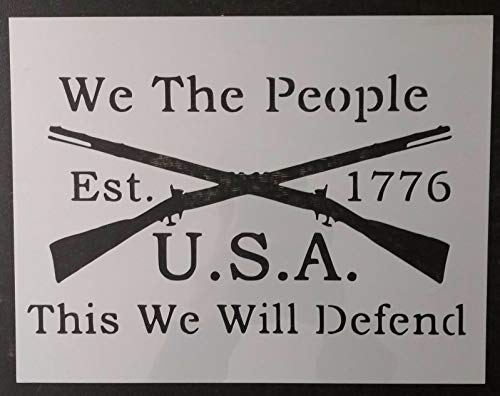 Reusable Sturdy Stencil We The People 1776 Crossed Rifles 11" x 8.5" Cut Stencil Sheet (not Paper) Arts and Crafts Material Scrapbooking for Airbrush Painting Drawing
