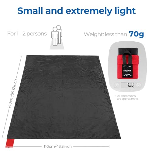 Pocket Picnic Blanket, Small Picnic Blanket 43x55" 2.54 oz Black for 1-2 - color: Black (Red Pack), size: 43x55″