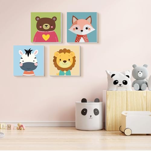 TOSTOG 4 Pack Paint by Number for Kids with Wooden Frame, DIY Animals Paint by Numbers for Kids Ages 4-8, Acrylic Oil Painting Kits Easy Paint by Number for Gift Home Wall Decor 8in X 8in - color: Animals 2