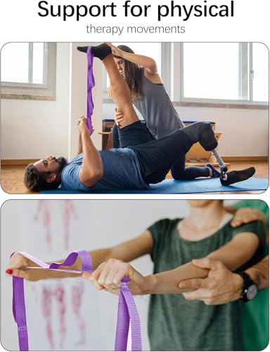 10 Loop Yoga Stretching Strap for Physical Therapy - Non-Elastic Exercise Band for Pilates, Yoga, Stretching for Women & Men - color: Purple
