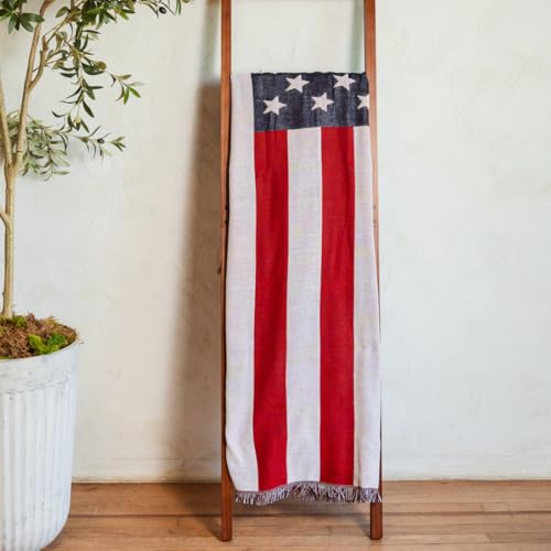 United Estates Flag Woven Throw Blanket - Cotton Blend | Versatile, Multi-Use & Lightweight | Patriotic Blanket for Bed, Sofa, Picnic, Beach, Tapestry, or Gift - color: White, Red and Blue