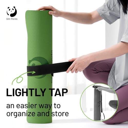 Slim Panda Yoga Mat Strap Slap Band, One Snap Keeps Mats Tightly Rolled, Heavy-Duty Clasp Fits Most Size Mats(24" L X 2" W) - color: Black