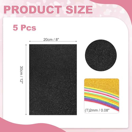 MECCANIXITY 5 Sheets Black Shiny Foam Sheets with Adhesive Backing, 8x12Inch Self-Adhesive Shiny EVA Foam Sheets Sticky EVA Paper Stickers for Art Crafts Projects, DIY Party Decoration - color: Black