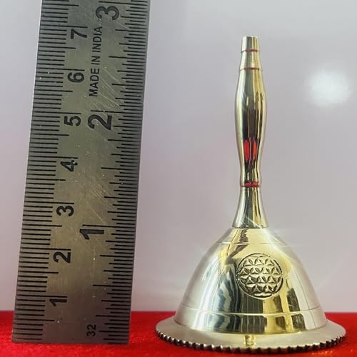 Indian Consigners Hand Bell Loud Brass Call Bells 3 Inches Altar Pendulam Use (Flower of Life) - color: Flower of Life