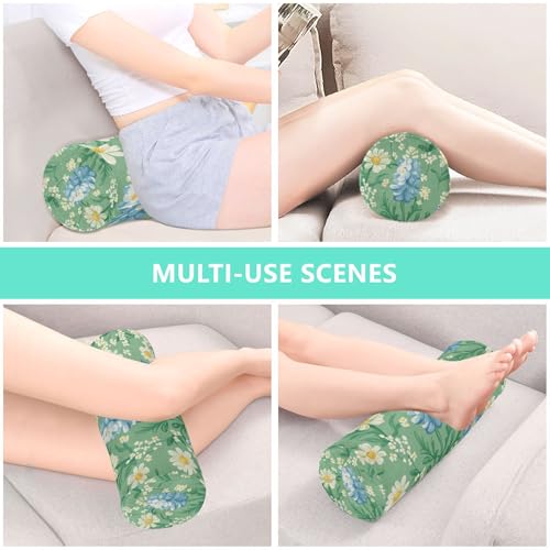 Mint Green Bluebonnet and Daisy Flowers Neck Roll Pillow Bolster Round Health Memory Foam Long Cervical Cylinder Pillows with Removable Washable Cover for Body Bed Legs Back Yoga - color: Mint Green Bluebonnet and Daisy Flowers