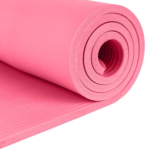 Retrospec Solana Yoga Mat Thick 1/2in Non-Slip Workout Mat with Nylon Strap - 72x24in Exercise Mat for Pilates, Stretching & Fitness - BPA Free, Easy Clean - color: Pink Dahlia
