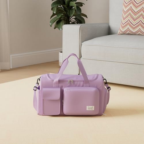 Suruid Gym Bag with Shoe Compartment, Sports Duffle Bag for Women, Purple - color: Purple