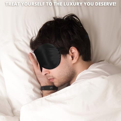 Sleep Mask, 100% 22 Momme Mulberry Silk Eye Mask with Adjustable Strap | Eye Sleeping Mask for Women Men, 100% Mulberry Silk, 22 Momme 6a Fibers, Blackout Blindfold Eye Cover for Side Sleeper(Black) - color: Black 22 Momme