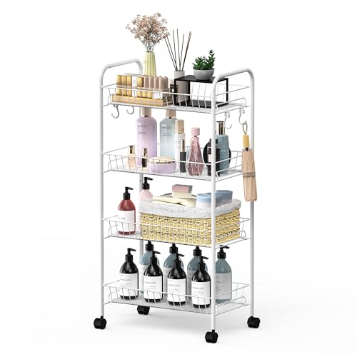 Mythinglogic 4-Tier Rolling Cart with 360° Wheels, Yoga Mat Storage Racks for Home, Gym Rack for Dumbbells Kettlebells Foam Roller, Yoga Strap and Resistance Bands, Workout Equipment